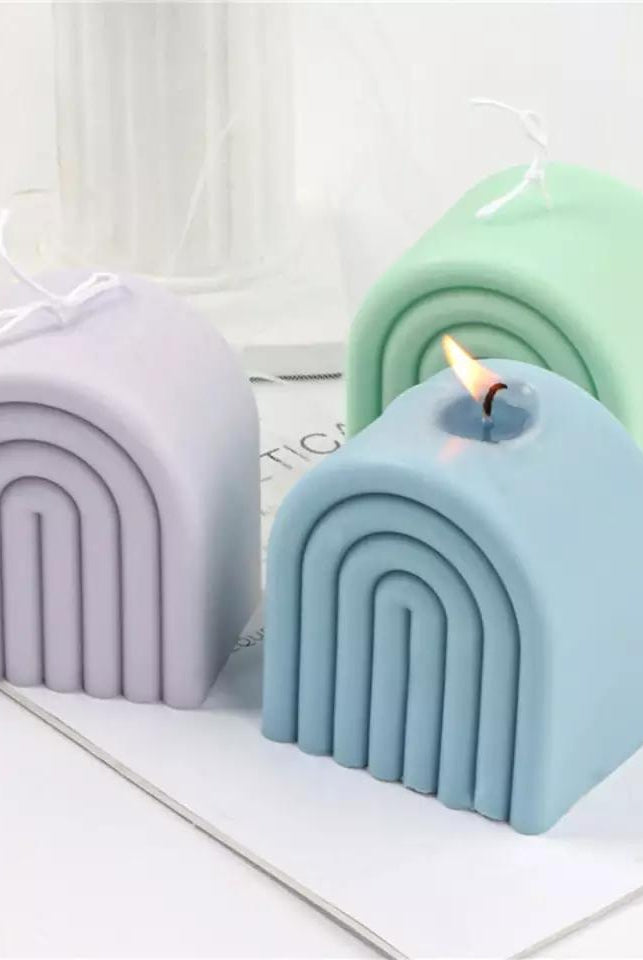 Rainbow Candle Mould 4 - Silicone Mould, Mold for DIY Candles. Created using candle making kit with cotton candle wicks and candle colour chips. Using soy wax for pillar candles. Sold by Myka Candles Moulds Australia