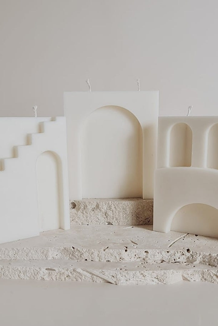 Ruins Candle Mould 0 - Silicone Mould, Mold for DIY Candles. Created using candle making kit with cotton candle wicks and candle colour chips. Using soy wax for pillar candles. Sold by Myka Candles Moulds Australia