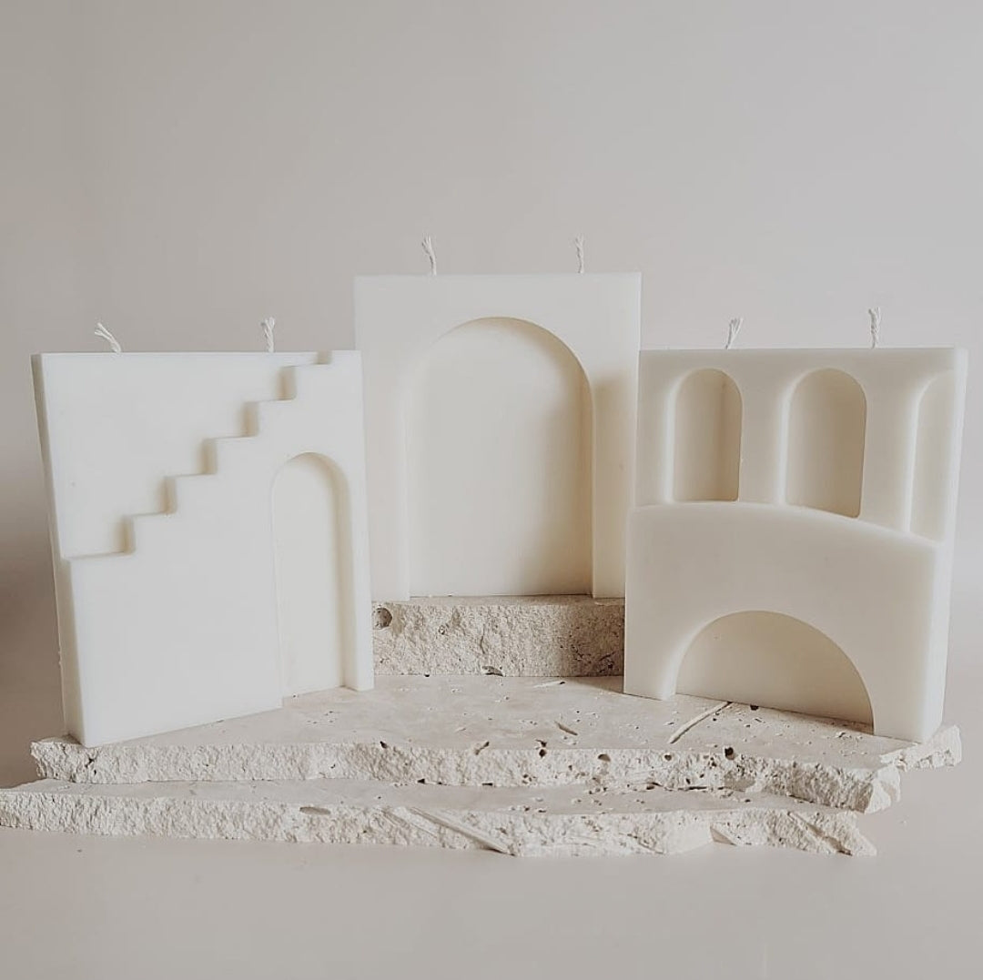 Ruins Candle Mould 0 - Silicone Mould, Mold for DIY Candles. Created using candle making kit with cotton candle wicks and candle colour chips. Using soy wax for pillar candles. Sold by Myka Candles Moulds Australia