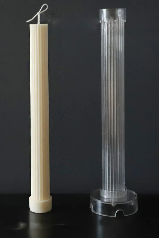 Base Ribbed Pillar Candle Mould 3 - Silicone Mould, Mold for DIY Candles. Created using candle making kit with cotton candle wicks and candle colour chips. Using soy wax for pillar candles. Sold by Myka Candles Moulds Australia