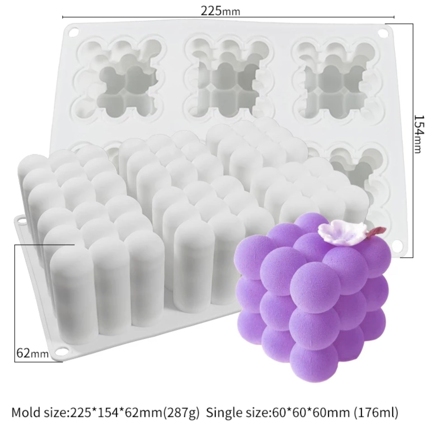Bubble Candle Mould - 6 Cavities 2 - Silicone Mould, Mold for DIY Candles. Created using candle making kit with cotton candle wicks and candle colour chips. Using soy wax for pillar candles. Sold by Myka Candles Moulds Australia