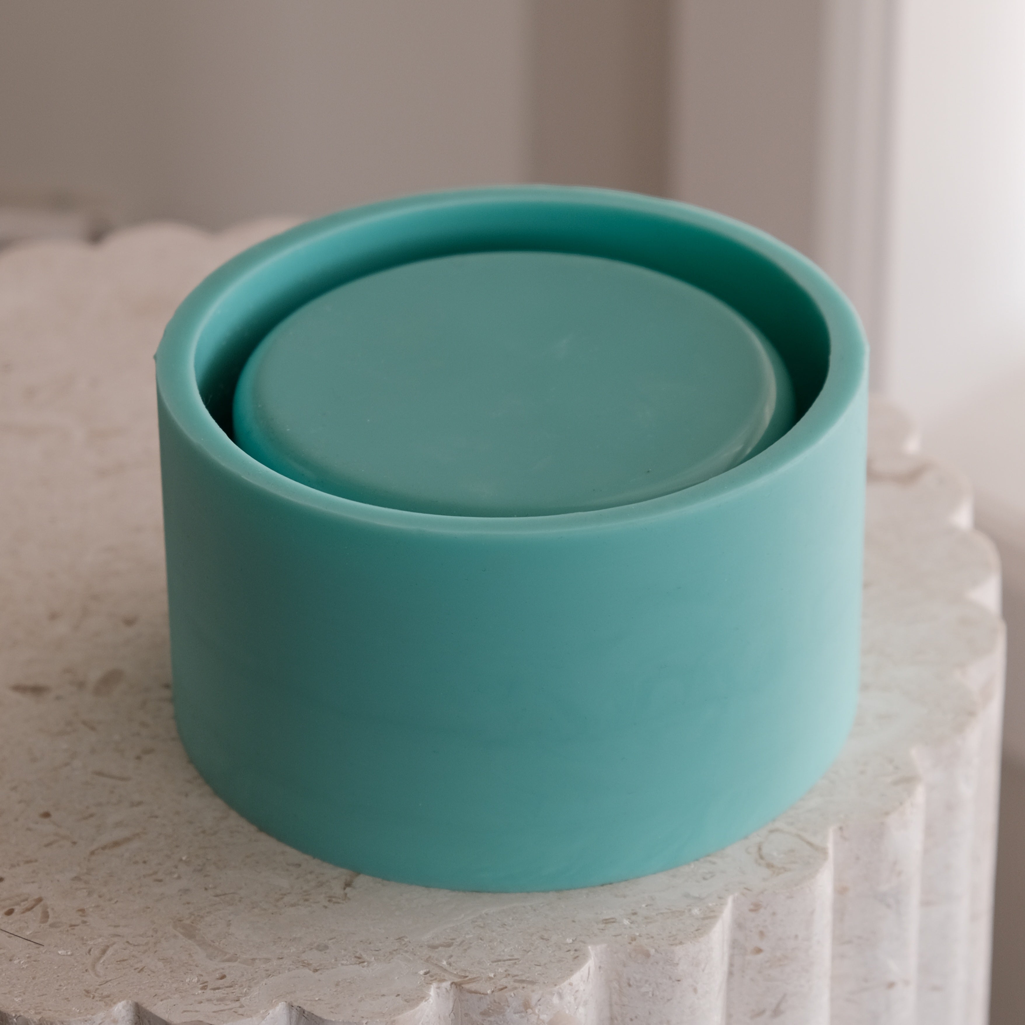 A 12cm Straight Candle Jar Mould silicone candle mold by MYKA Candles and Moulds, designed for easy release of concrete and plaster vessels.