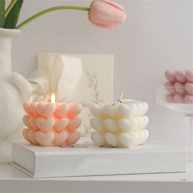 A 2-Cavity Heart Cube Candle Mould silicone candle mold by MYKA Candles and Moulds, designed for easy release in soap, resin, and cake mould casting.