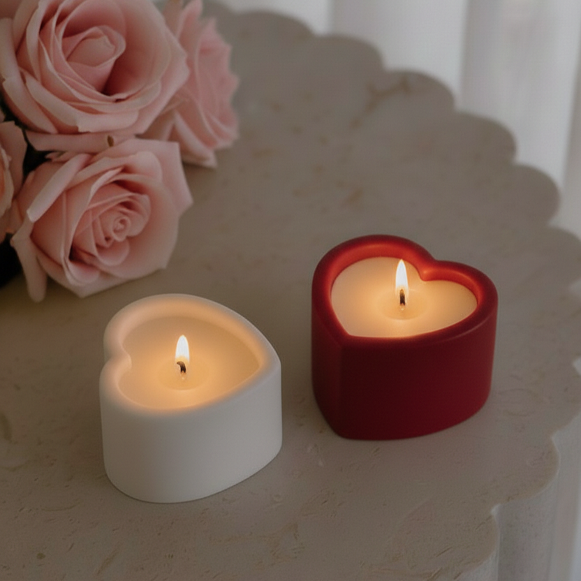 The Amour Heart Tealight Duo Candle Mould silicone candle mould from MYKA Candles and Moulds, a professional supply for candle, soap, and baking moulds.