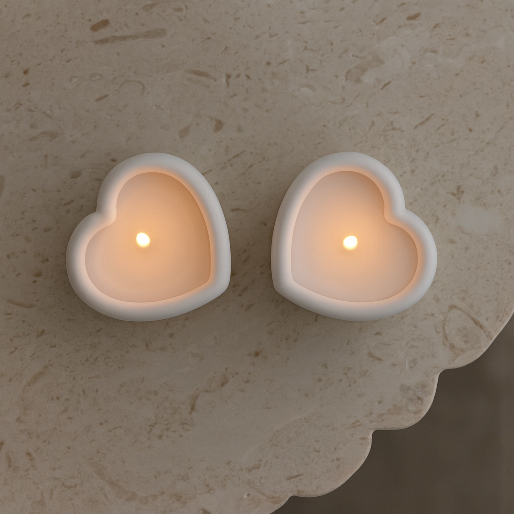 The Amour Heart Tealight Duo Candle Mould silicone candle mould from MYKA Candles and Moulds, a professional supply for candle, soap, and baking moulds.