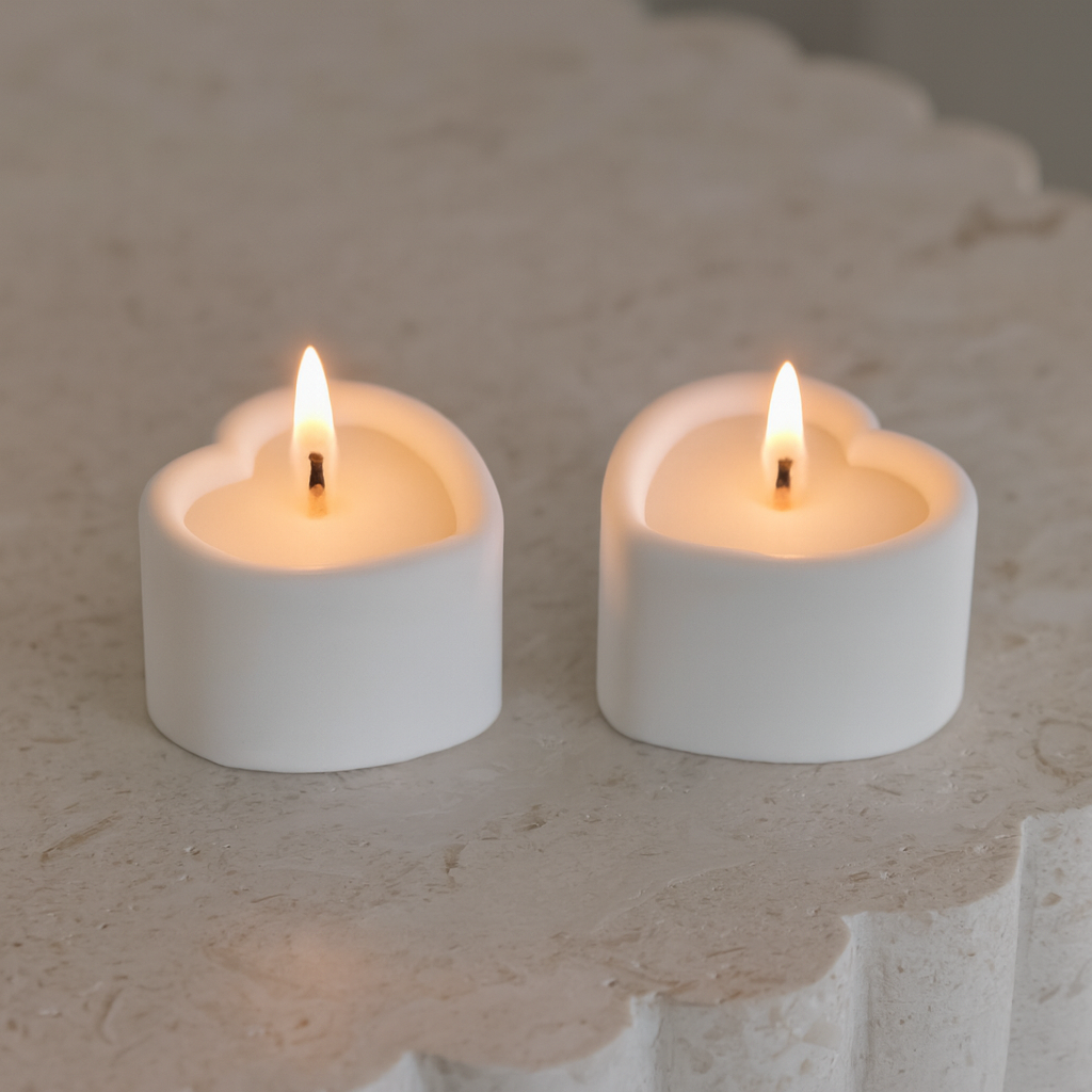 The Amour Heart Tealight Duo Candle Mould silicone candle mould by MYKA Candles and Moulds, a top choice for artistic resin moulds and baking moulds.