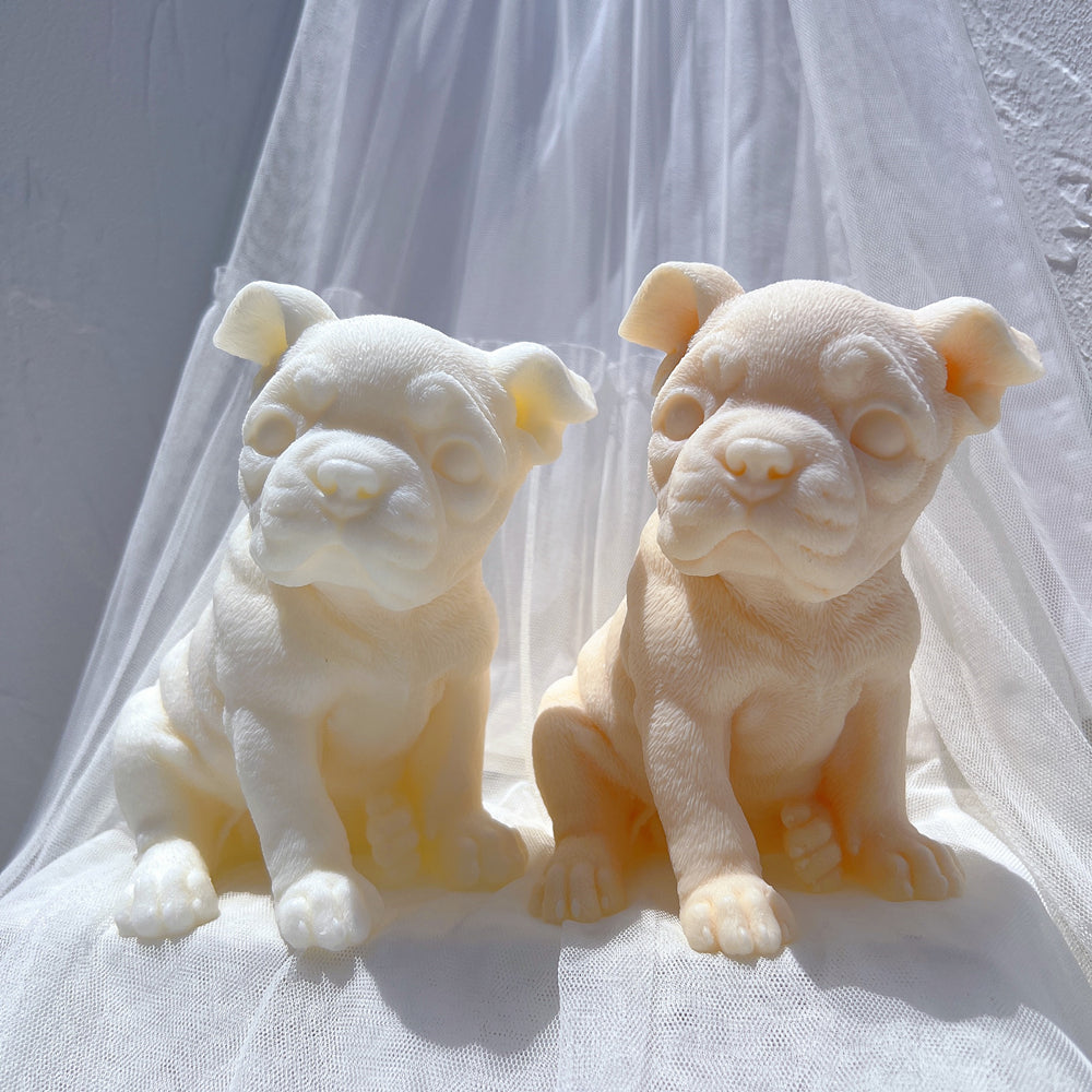 A heat-resistant Boston Terrier Puppy Candle Mould silicone candle mould by MYKA Candles and Moulds, ideal for soap, resin, and baking mould applications.