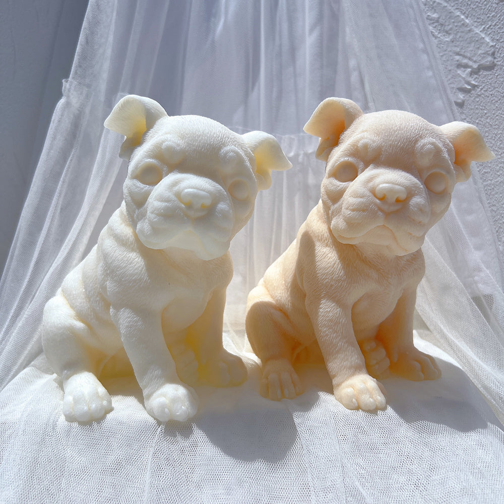 The Boston Terrier Puppy Candle Mould silicone candle mould by MYKA Candles and Moulds, perfect for small business candle, soap, and cake mould production.
