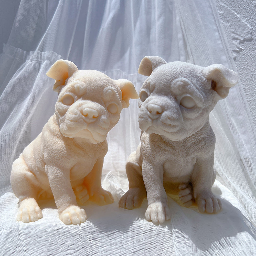 Crafting with the Boston Terrier Puppy Candle Mould silicone candle mould by MYKA Candles and Moulds, also used for soap, resin, and cake moulds.