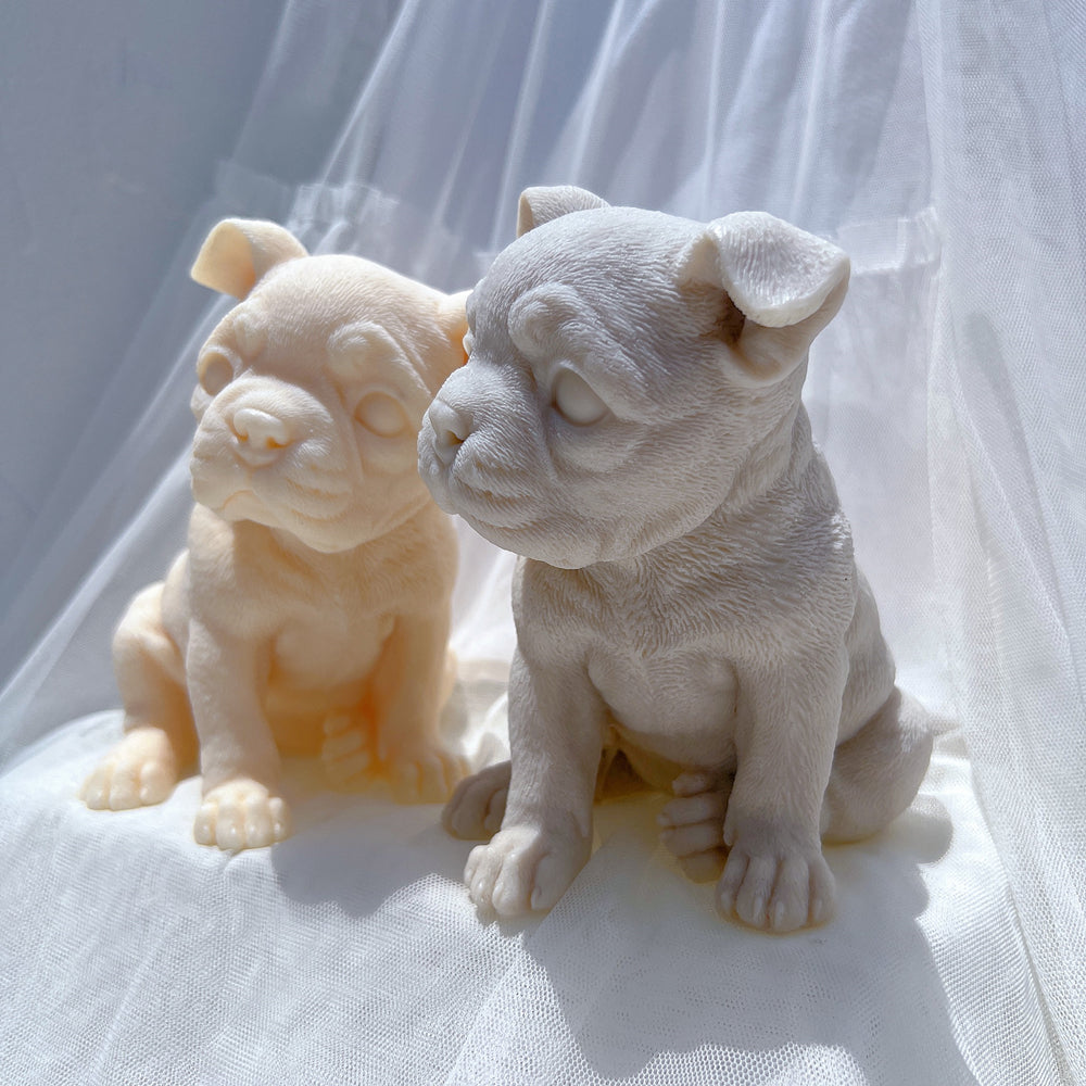 Showcasing the Boston Terrier Puppy Candle Mould silicone candle mould by MYKA Candles and Moulds for creative baking moulds and candle making.