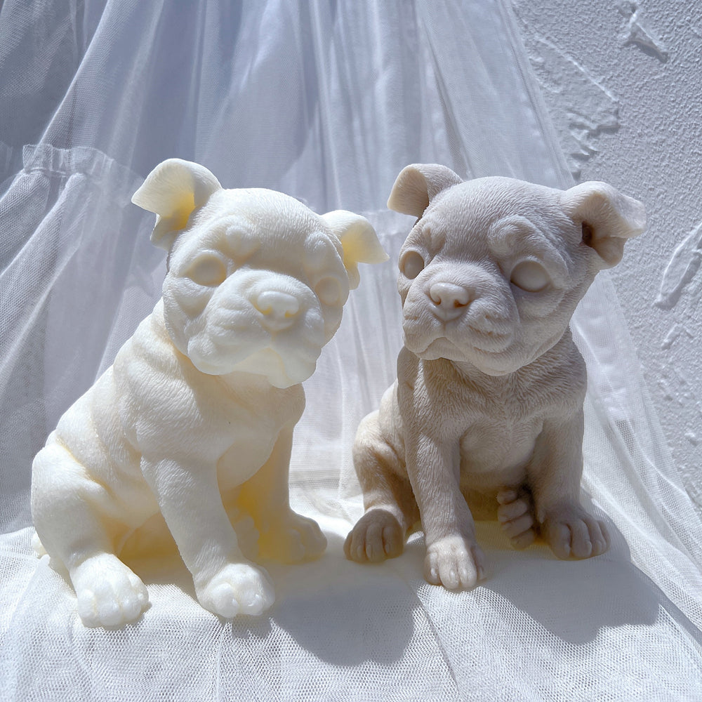Precision-designed Boston Terrier Puppy Candle Mould silicone candle mold by MYKA Candles and Moulds for resin moulds and gourmet cake mould designs.