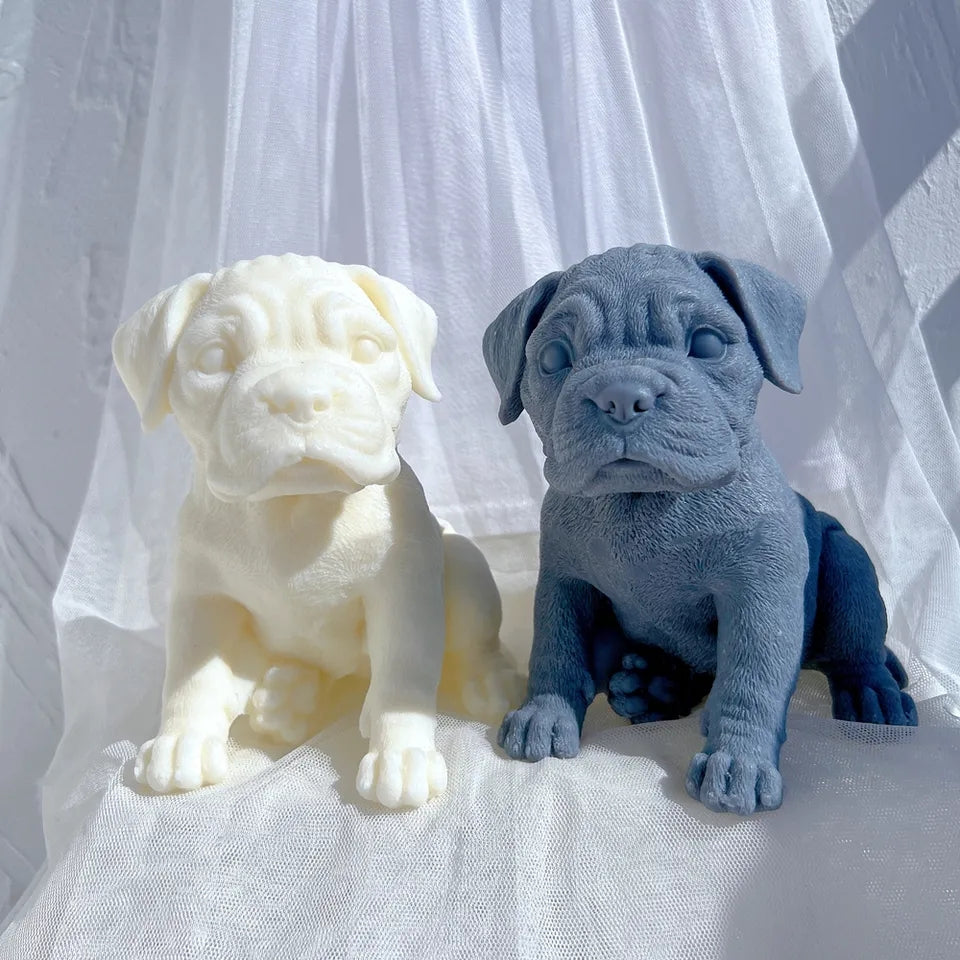 Crafting with the Boxer Puppy Candle Mould silicone candle mould by MYKA Candles and Moulds, also used for soap, resin, and cake moulds.