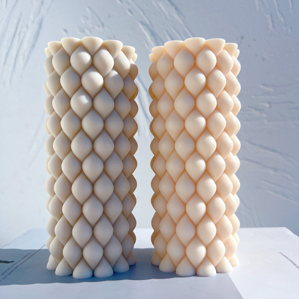 A detailed Braid Pillar Candle Mould silicone candle mould by MYKA Candles and Moulds, perfect for candle making, soap moulds, and resin moulds.