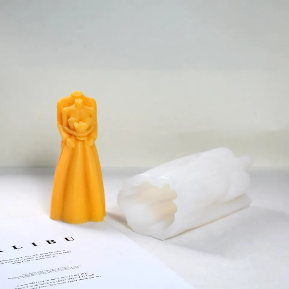 The flexible Bride & Groom Candle Mould silicone candle mould by MYKA Candles and Moulds, suitable for soap moulds and food-grade cake mould use.