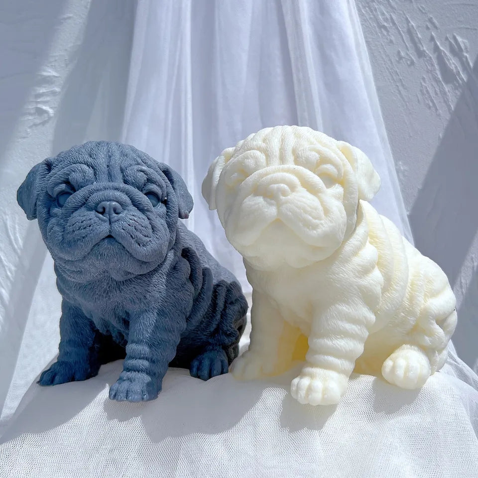 The Bulldog Puppy Candle Mould silicone candle mold by MYKA Candles and Moulds, featuring high detail for candle, soap, and baking moulds.