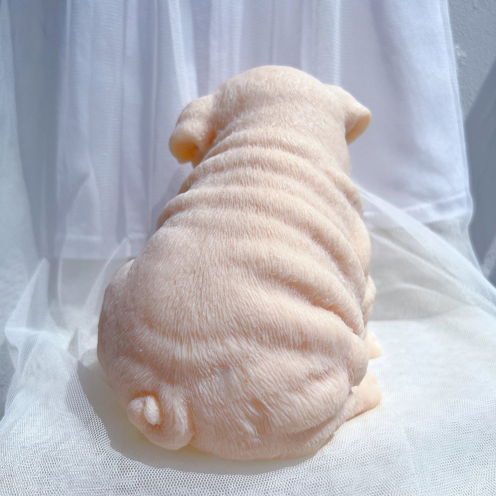 Precision-designed Bulldog Puppy Candle Mould silicone candle mold by MYKA Candles and Moulds for resin moulds and gourmet cake mould designs.