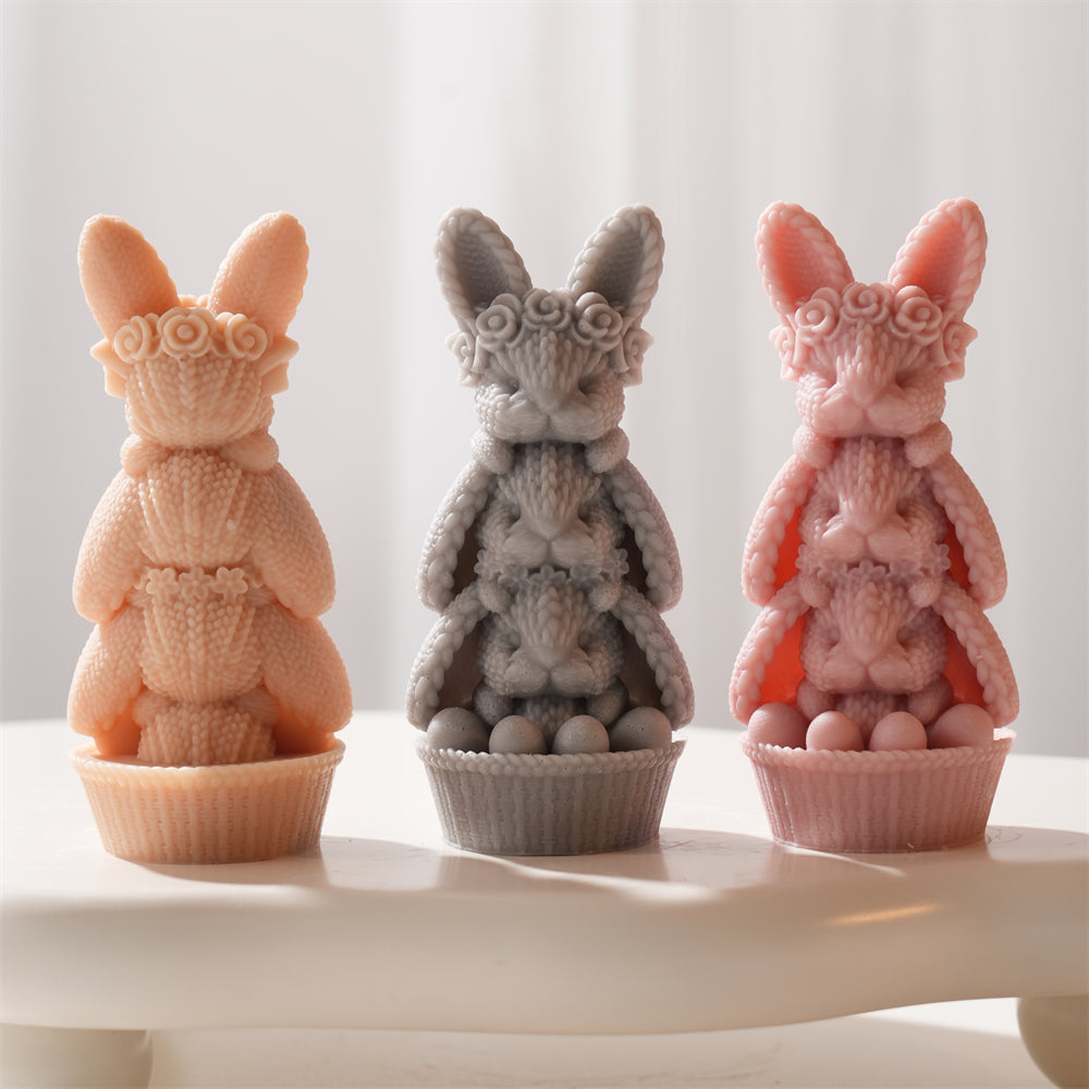 A heat-resistant Bunny Trio Candle Mould silicone candle mould by MYKA Candles and Moulds, ideal for soap, resin, and baking mould applications.