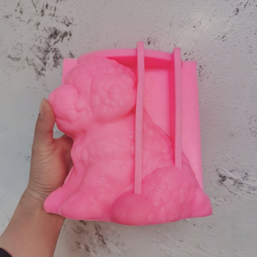 The flexible Cavoodle Puppy Candle Mould silicone candle mould by MYKA Candles and Moulds, suitable for soap moulds and food-grade cake mould use.