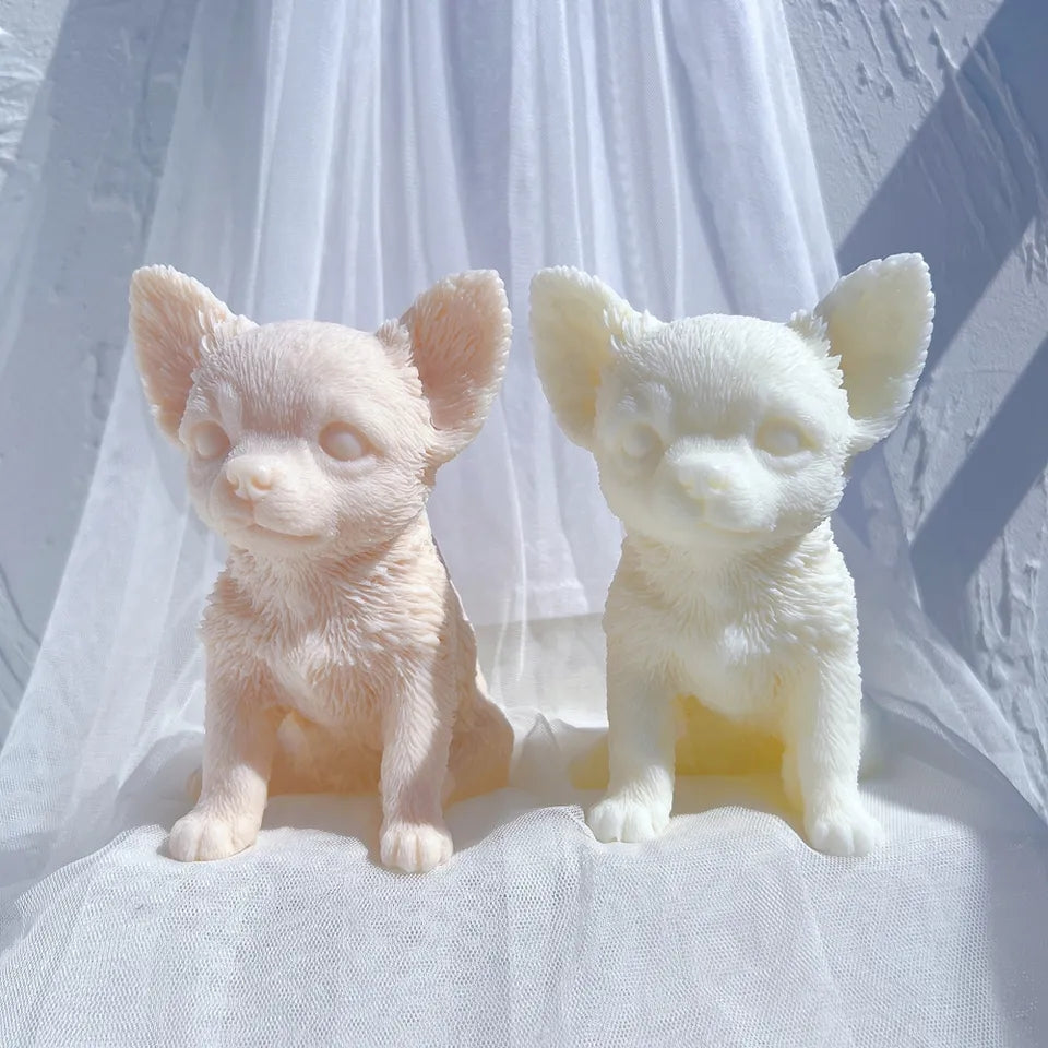 A Chihuahua Puppy Candle Mould silicone candle mold by MYKA Candles and Moulds, designed for easy release in soap, resin, and cake mould casting.