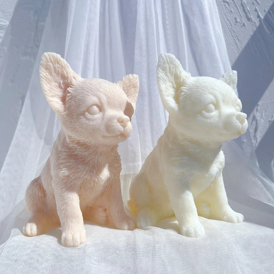 A high-performance Chihuahua Puppy Candle Mould silicone candle mold from MYKA Candles and Moulds for resin art and professional baking mould use.