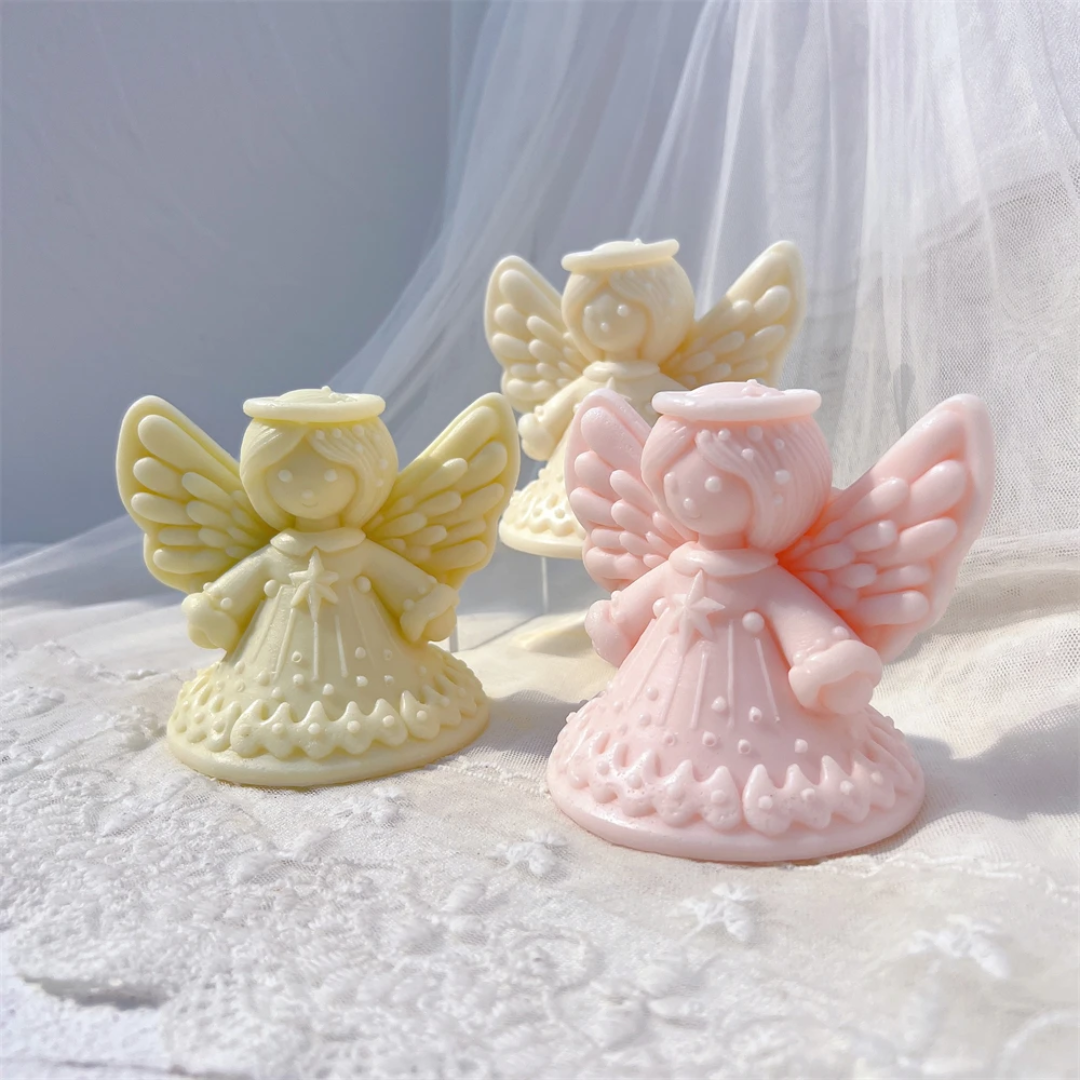 A Christmas Angel Silicone Candle Mould silicone candle mold by MYKA Candles and Moulds, the perfect multipurpose tool for soap, resin, and cake mould casting.