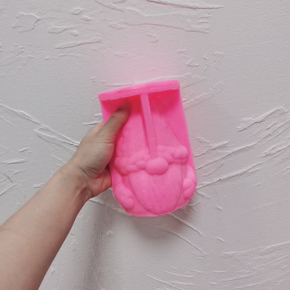 The flexible Christmas Gnome Candle Mould silicone candle mould by MYKA Candles and Moulds, suitable for soap moulds and food-grade cake mould use.