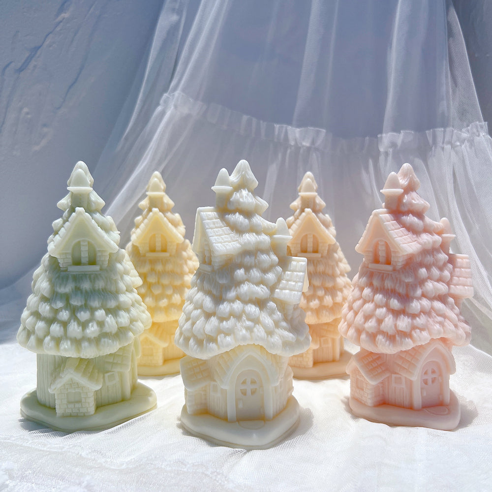 An intricate Christmas Hut Candle Mould silicone candle mold by MYKA Candles and Moulds, designed for aesthetic candles and resin moulds.