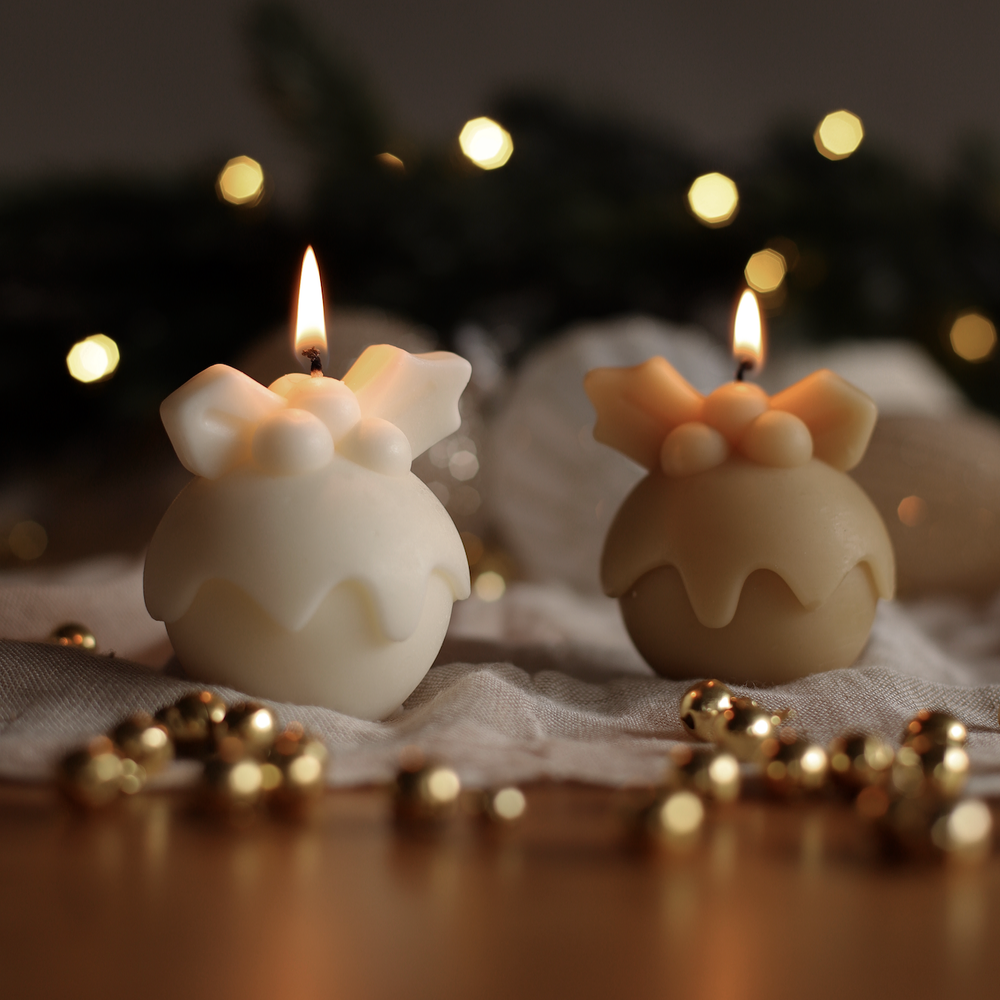 Close-up of the Christmas Pudding Silicone Candle Moulds silicone candle mould by MYKA Candles and Moulds for soy wax, soap moulds, and baking mould hobbyists.