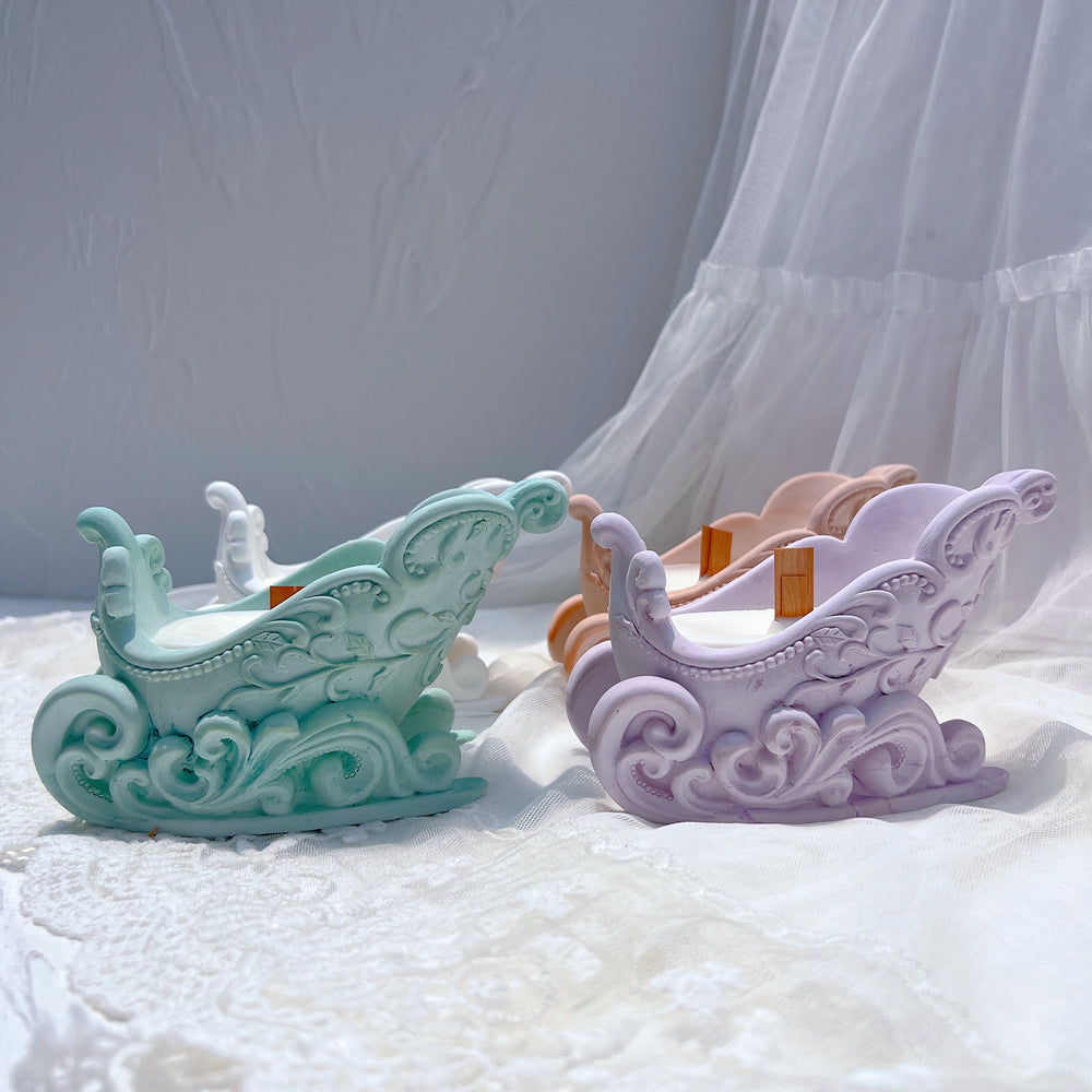 A premium Christmas Sleigh Vessel Mould silicone candle mold by MYKA Candles and Moulds, a versatile tool for cement and resin vessel moulds.