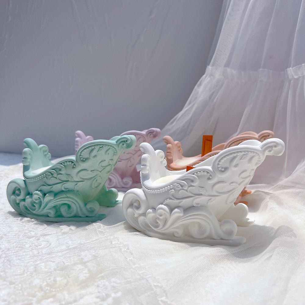 The Christmas Sleigh Vessel Mould silicone candle mould from MYKA Candles and Moulds, a professional supply for vessel casting and candle making.
