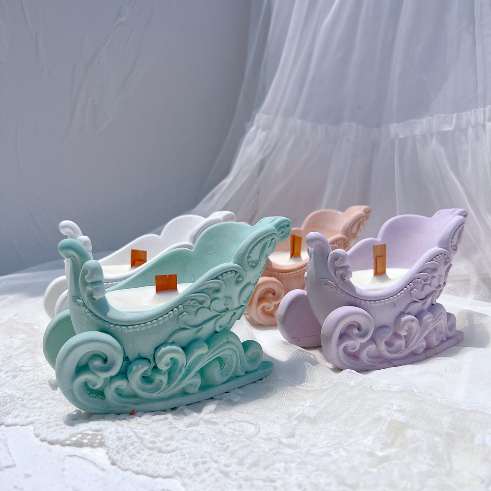 Precision-designed Christmas Sleigh Vessel Mould silicone candle mold by MYKA Candles and Moulds for resin vessels and decorative jars.