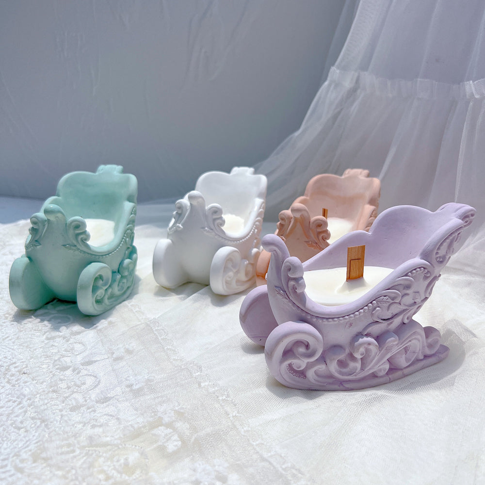 A detailed Christmas Sleigh Vessel Mould silicone candle mould by MYKA Candles and Moulds, perfect for casting concrete vessels and resin moulds.