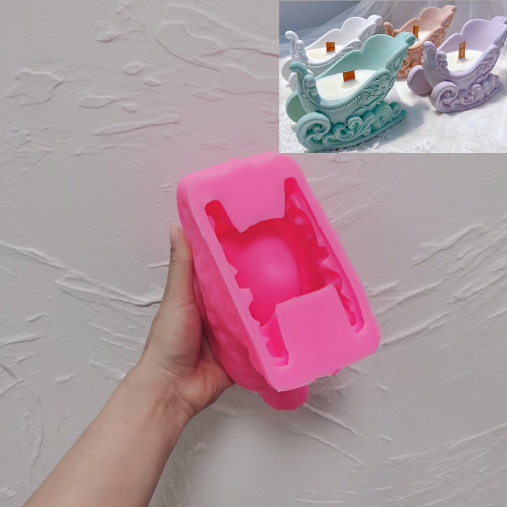 A heat-resistant Christmas Sleigh Vessel Mould silicone candle mould by MYKA Candles and Moulds, ideal for concrete vessel moulds and soap moulds.