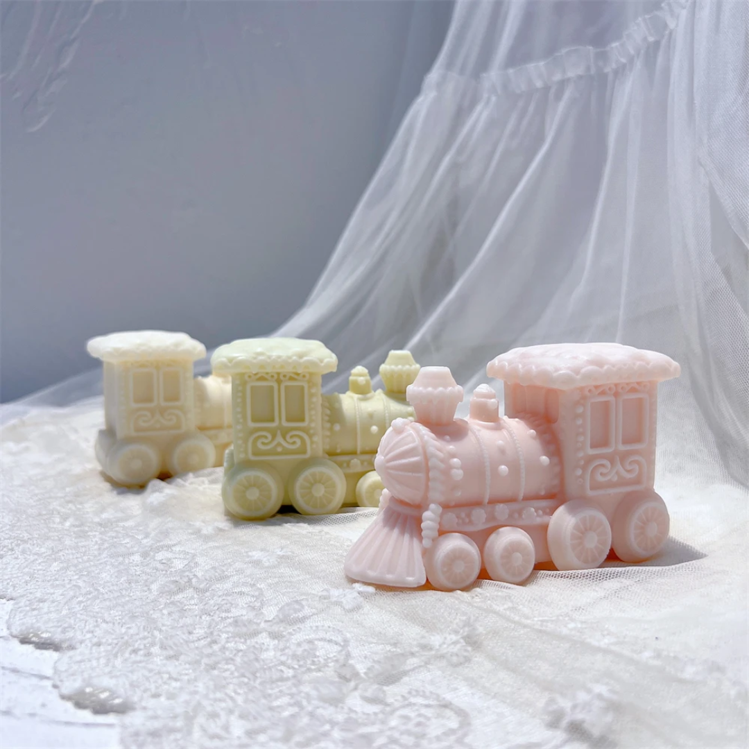 View of the Christmas Train Silicone Candle Mould silicone candle mould from MYKA Candles and Moulds, ideal for DIY soap moulds and cake mould projects.