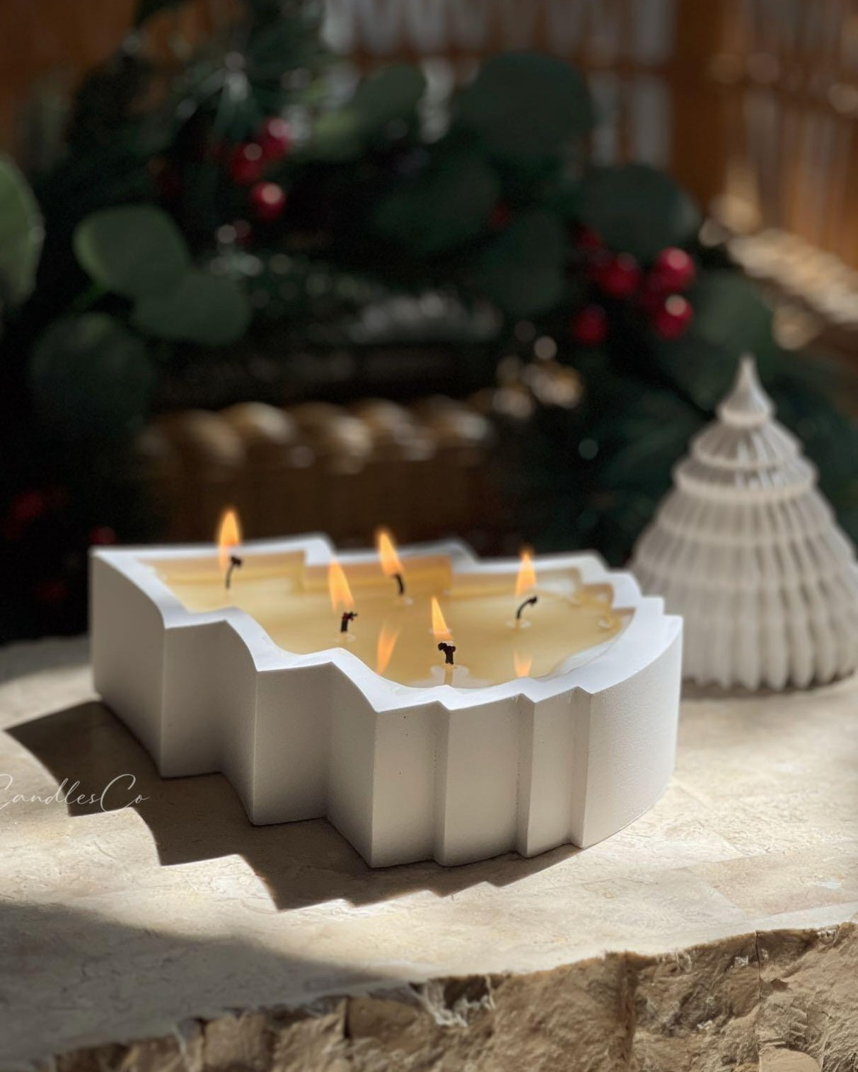 The flexible Christmas Tree Vessel Mould silicone candle mould by MYKA Candles and Moulds, suitable for plaster casting and candle making.
