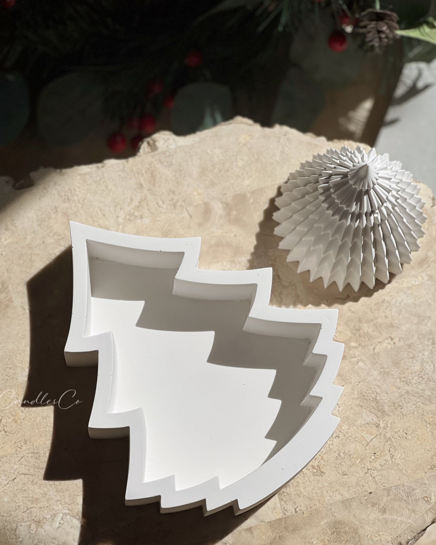 A Christmas Tree Vessel Mould silicone candle mold by MYKA Candles and Moulds, the perfect multipurpose tool for concrete and resin vessel moulds.