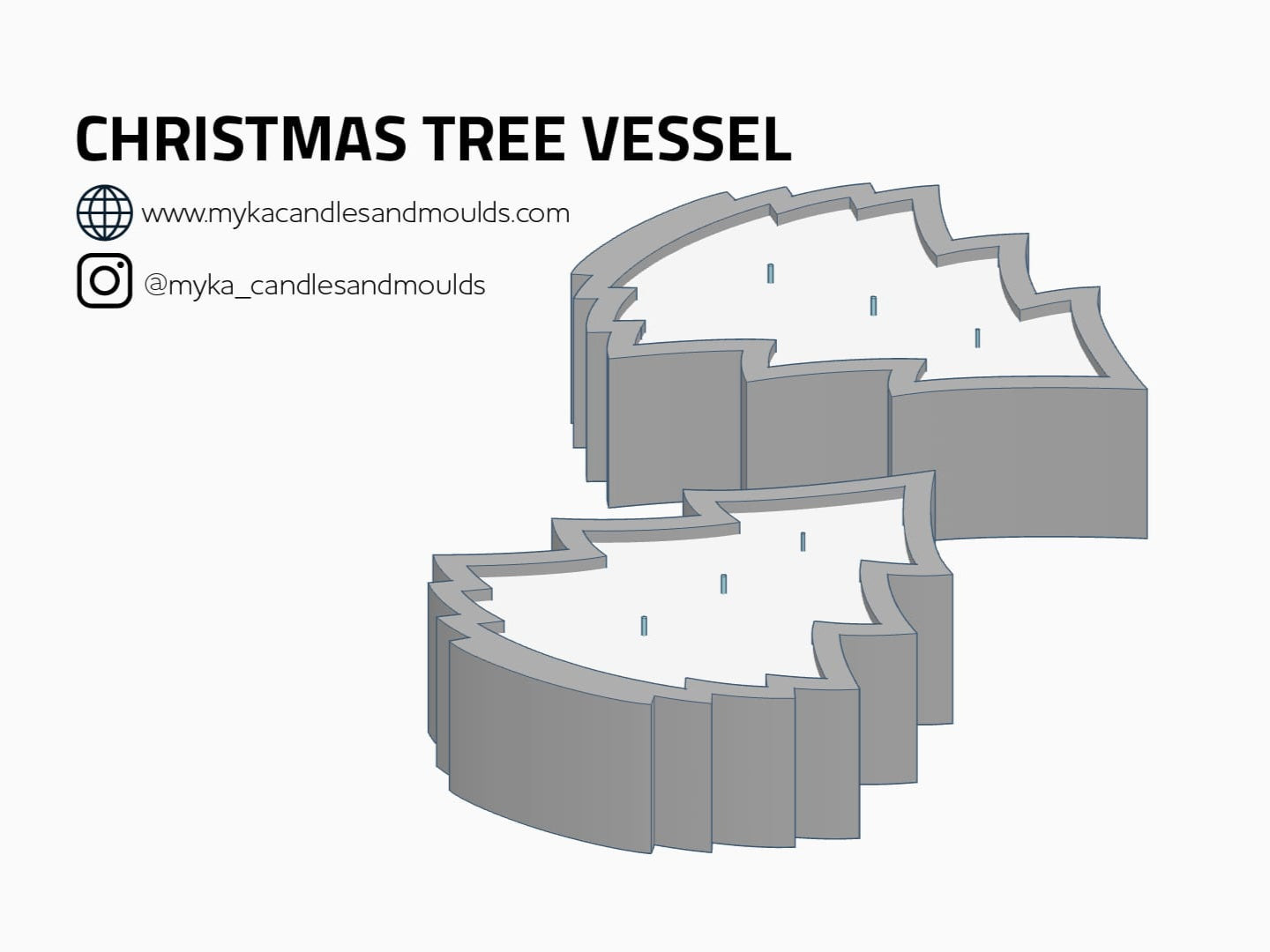 A high-performance Christmas Tree Vessel Mould silicone candle mold from MYKA Candles and Moulds for resin art and vessel making.