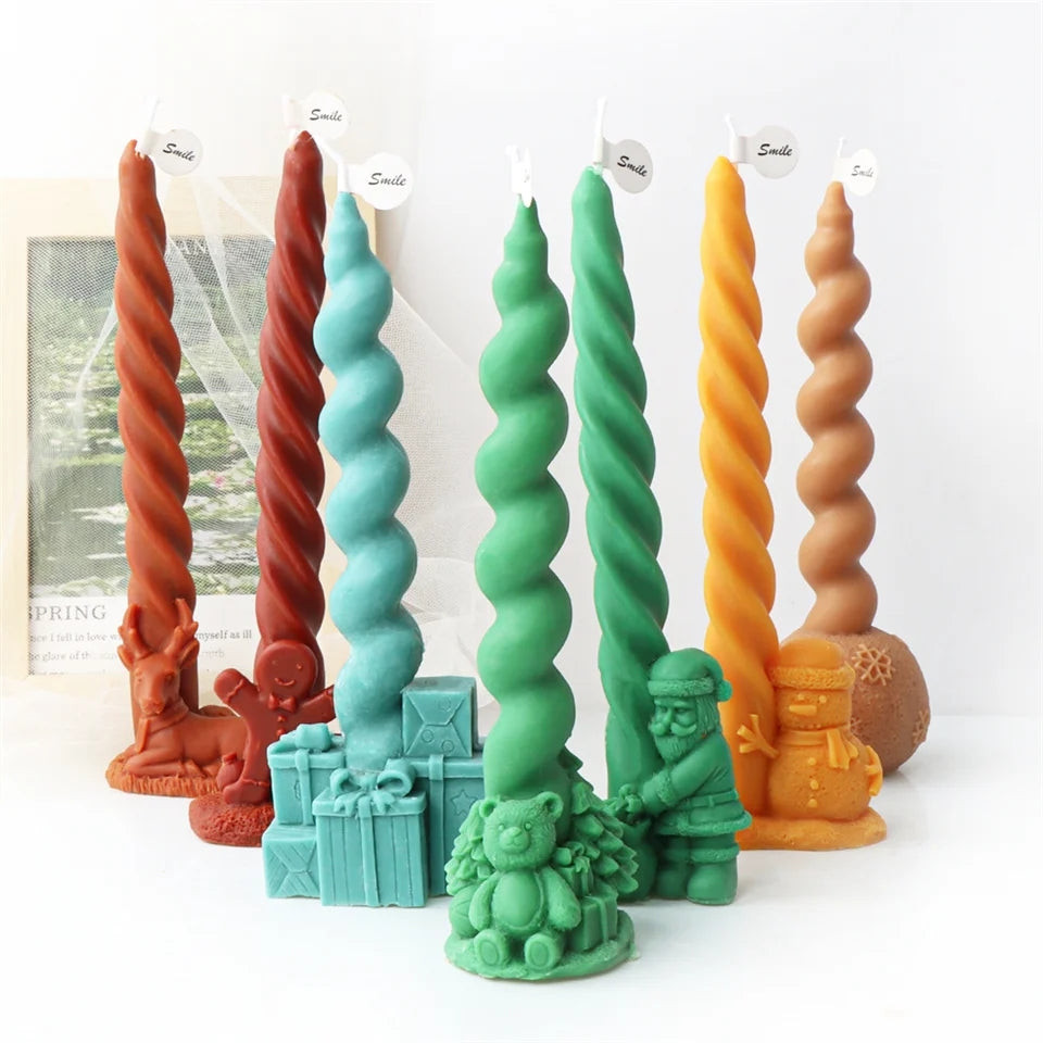 Crafting with the Christmas Twisted Pillar Silicone Candle Moulds silicone candle mould by MYKA Candles and Moulds, also used for soap, resin, and cake moulds.