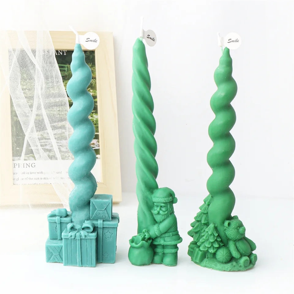 The Christmas Twisted Pillar Silicone Candle Moulds silicone candle mould by MYKA Candles and Moulds, perfect for small business candle, soap, and cake mould production.