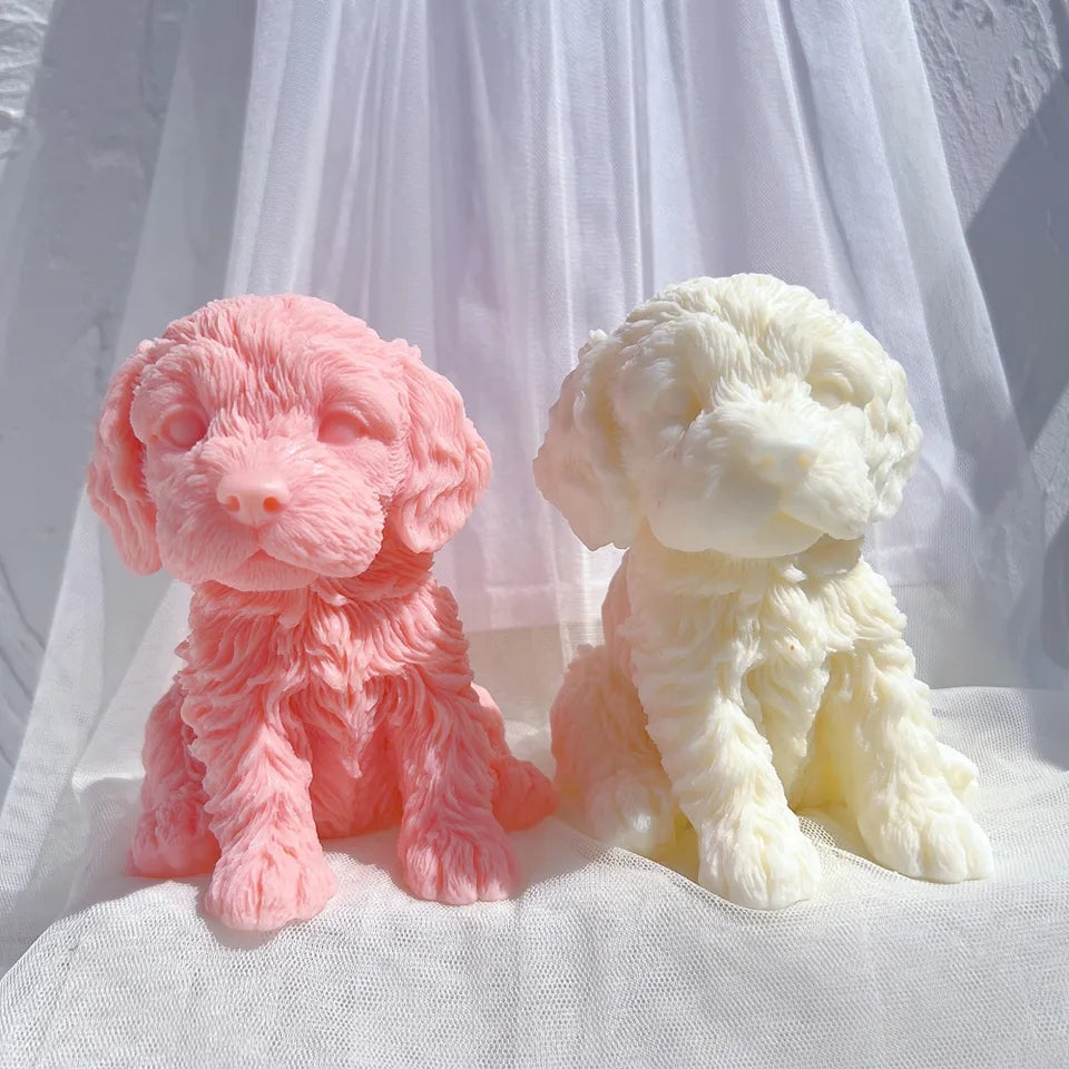 View of the Cockapoo Puppy Candle Mould silicone candle mould from MYKA Candles and Moulds, ideal for DIY soap moulds and cake mould projects.