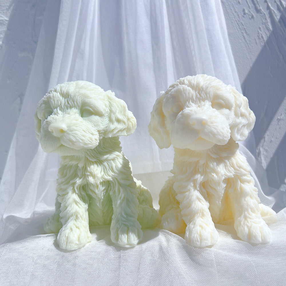 A high-performance Cockapoo Puppy Candle Mould silicone candle mold from MYKA Candles and Moulds for resin art and professional baking mould use.