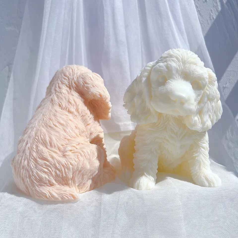 Crafting with the Cocker Spaniel Puppy Candle Mould silicone candle mould by MYKA Candles and Moulds, also used for soap, resin, and cake moulds.