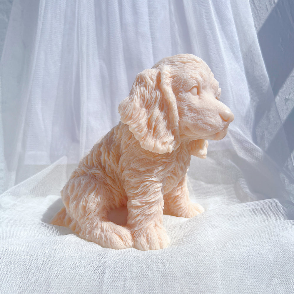 A detailed Cocker Spaniel Puppy Candle Mould silicone candle mould by MYKA Candles and Moulds, perfect for candle making, soap moulds, and resin moulds.