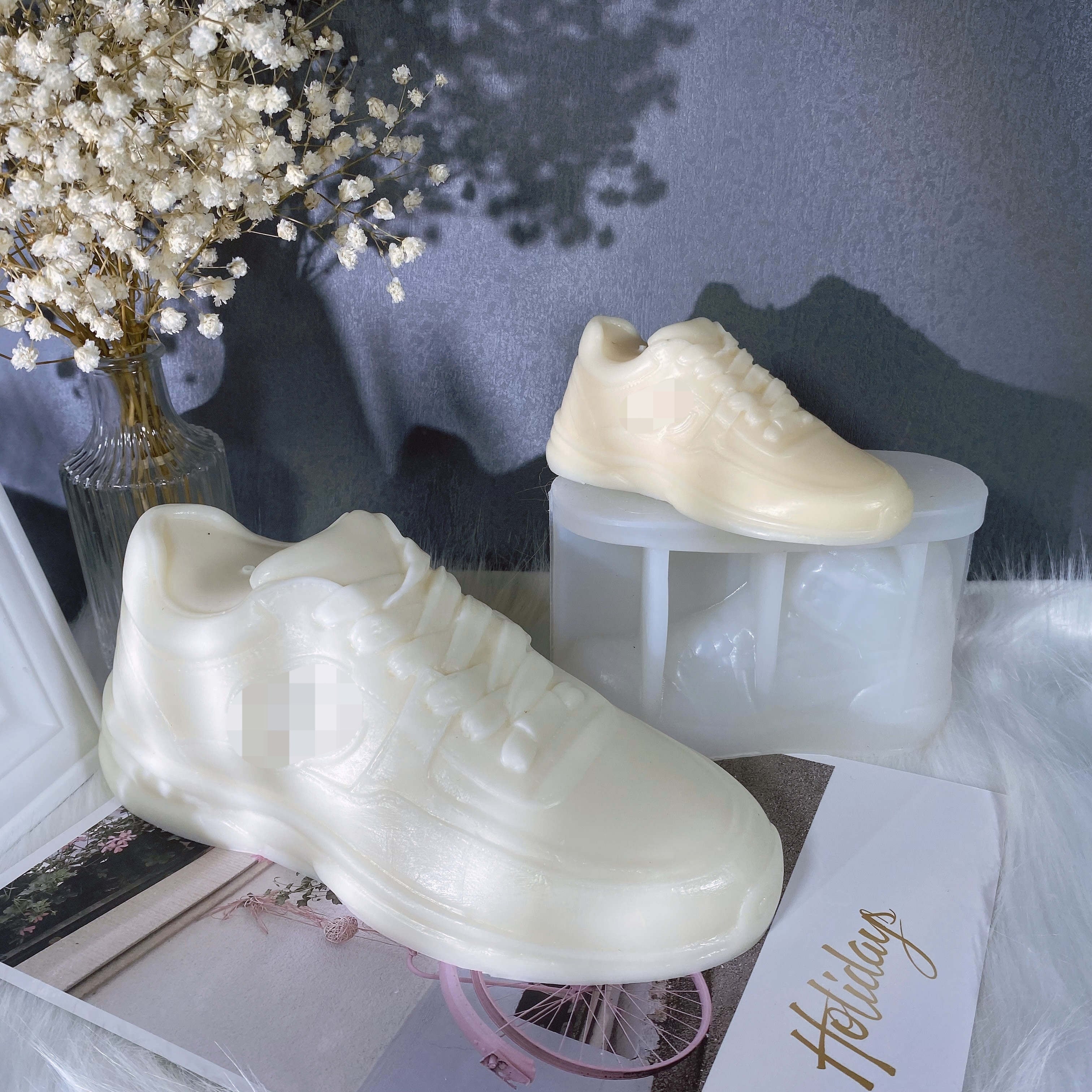 A premium Coco Sneaker Candle Mould silicone candle mold by MYKA Candles and Moulds, a versatile tool for soap, resin, and cake mould crafting.