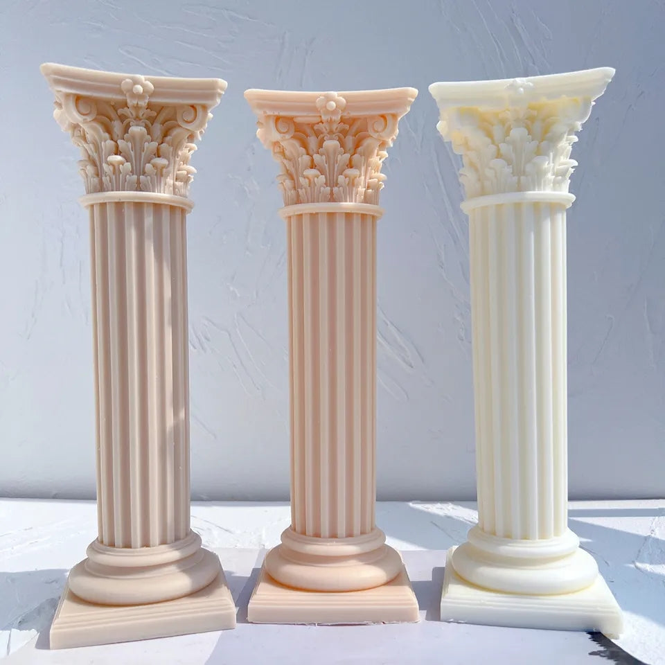 Handmade Corinthian Pillar Candle Mould silicone candle mold from MYKA Candles and Moulds, perfect for resin moulds and unique baking mould shapes.