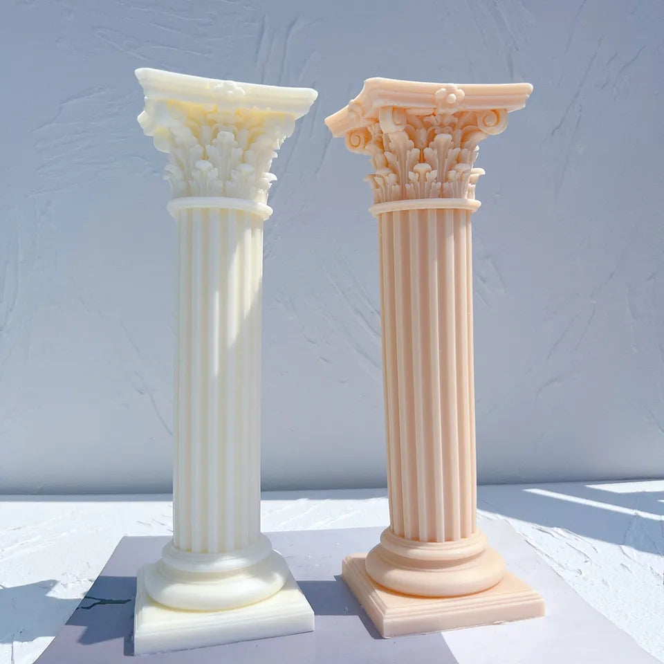 Close-up of the Corinthian Pillar Candle Mould silicone candle mould by MYKA Candles and Moulds for soy wax, soap moulds, and baking mould hobbyists.