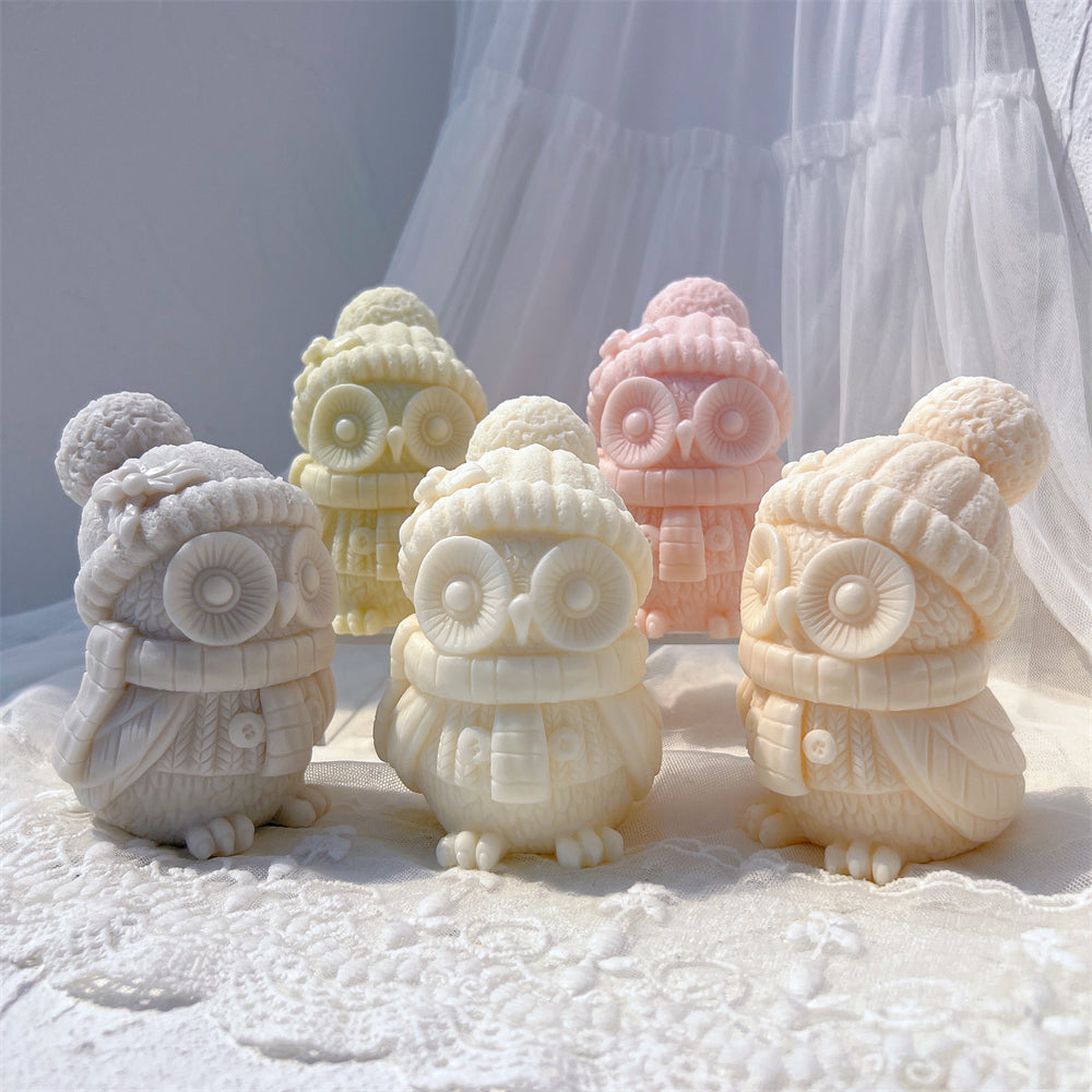 A Cosy Owl Candle Mould silicone candle mold by MYKA Candles and Moulds, designed for easy release in soap, resin, and cake mould casting.