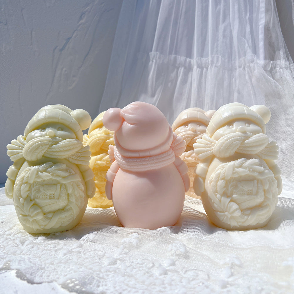Professional Cozy Snowman Candle Mould silicone candle mould by MYKA Candles and Moulds, also used for resin moulds and baking mould designs.