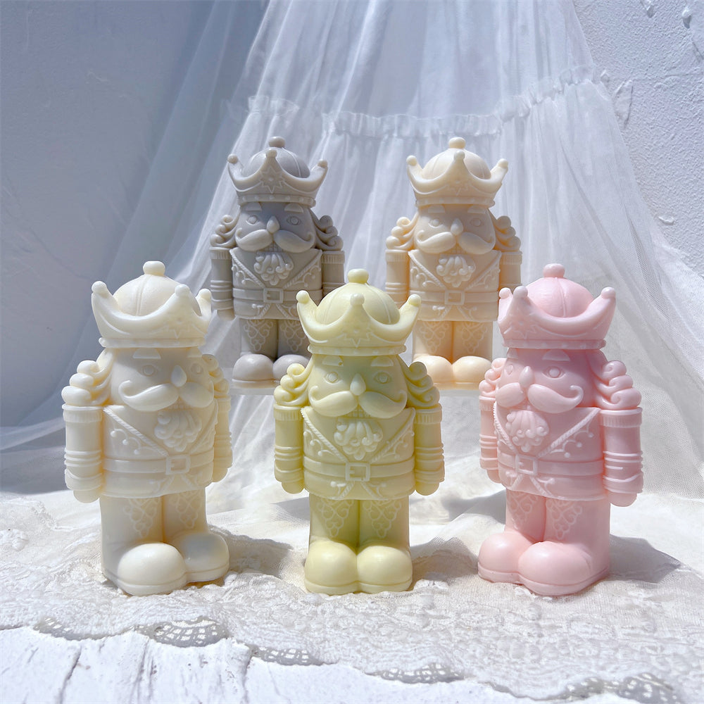 A Crowned Nutcracker Silicone Candle Mould silicone candle mold by MYKA Candles and Moulds, the perfect multipurpose tool for soap, resin, and cake mould casting.