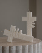 An intricate Customisable Christening Cross Candle Mould silicone candle mold by MYKA Candles and Moulds, designed for aesthetic candles and resin moulds.